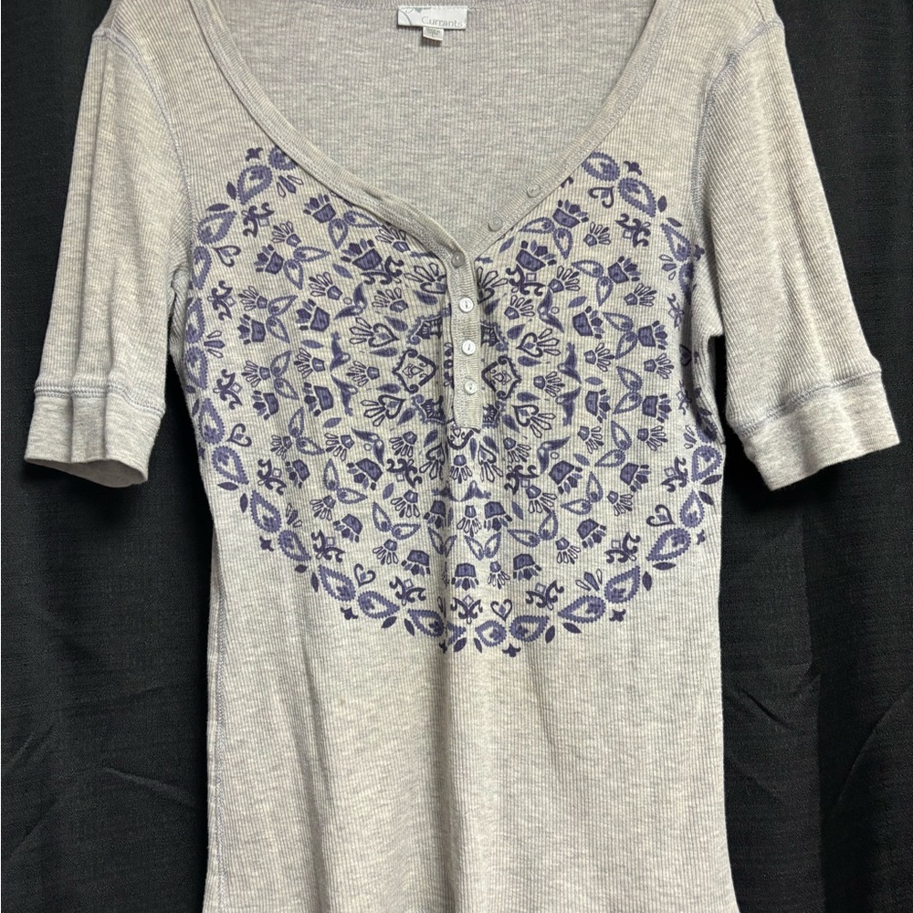 Courtenay Gray Short-Sleeve Henley with Purple Heart Motif